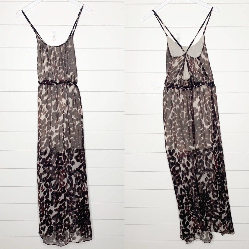 Chaser Leopard Sheer Silk Maxi Dress Brown Size XS